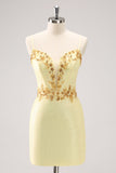 Sparkly Yellow Spaghetti Straps Tight Homecoming Dress with Sequins