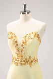 Sparkly Yellow Spaghetti Straps Tight Homecoming Dress with Sequins