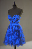 Blue A Line Spaghetti Straps Corset Glow In The Dark Homecoming Dresses