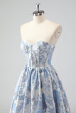 Cute Blue A-Line Sweetheart Brocade Corset Long Prom Dress