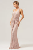 Glitter Blush Mermaid Halter Backless Long Prom Dress