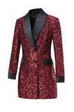 Sparkly Burgundy Bodycon Maxi Women's Blazer