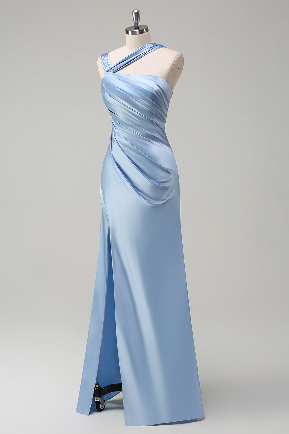 Zapaka Women Sheath Bridesmaid Dress With Slit Elegant Sky Blue
