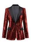 Sparkly Silver Black Peak Lapel Women's Prom Blazer