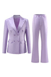 Purple Satin Double Breasted Peak Lapel 2 Pieces Women Suits