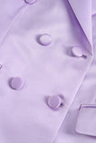 Purple Peak Laple Satin Double Breasted 2 Pieces Women Suits