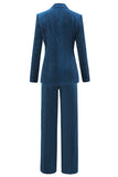 Peacock Blue Stripes Notched Lapel 2 Pieces Women's Suits with Belt