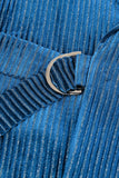 Peacock Blue Stripes Notched Lapel 2 Pieces Suits with Belt