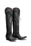 Black Pointed Toe Embroidered Mid-Length Cowgirl Boots