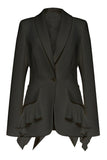 Black Long Sleeves Shawl Lapel Ruffled Women's Blazer