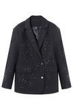 Sparkly Beaded Black Notched Lapel Blazer