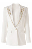 White Beaded Peak Lapel Women Blazer