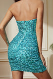 Sparkly Champagne Strapless Corset Sequined Mini Party Dress