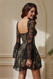 Black Lace Long Bell Sleeves Tight Party Dress