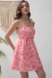 Pink Flower A-Line Spaghetti Straps Short Party Dress