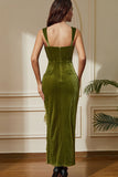 Green Mermaid Velvet Corset Long Party Dress with Laced Slit