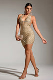 Sparkly Golden Halter Sequins Short Party Dress