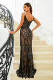 Sparkly Black Mermaid Spaghetti Straps Sequined Long Prom Dress