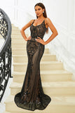 Sparkly Black Mermaid Spaghetti Straps Sequined Long Prom Dress