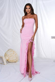 Pink Mermaid Strapless Ruffles Long Prom Dress with Slit