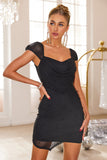 Black V Neck Tight Beaded Short Cocktail Dress