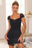 Black V Neck Tight Beaded Short Cocktail Dress