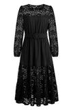 Black Lace A-Line Long Sleeves Scoop Long Party Dress with Belt