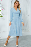 Sparkly Sky Blue A-Line Sequins Long Sleeves V Neck Long Party Dress