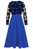 Royal Blue Sheath Lace Top Long Sleeves Long Party Dress with Sash