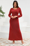 Red Mermaid Scoop Neck Long Party Dress with Long Sleeves