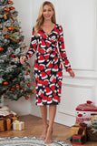 Reindeer V Neck A Line Long Sleeves Cocktail Dress