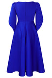 Fashion Elegant Royal Blue A Line Solid Swing Dress with Half Sleeves