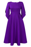 Fashion Elegant Royal Blue A Line Solid Swing Dress with Half Sleeves