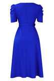 Royal Blue A Line V Neck Short Sleeves Cocktail Dress with Belt