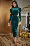 Peacock Green Mermaid Round Neck Prom Dress with Slit