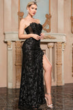 Black Mesh Patchwork Strapless Long Prom Dress