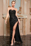 Black Mesh Patchwork Strapless Long Prom Dress