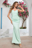 Mint Mermaid Spaghetti Straps Ruched Long Prom Dress