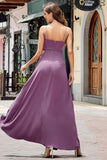 Purple Bodycon Spaghetti Straps Long Prom Dress with Split