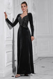 Sparkly A Line Velvet Long Prom Dress with Long Sleeves