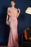 Pink Mermaid Strapless Long Prom Dress with Bow