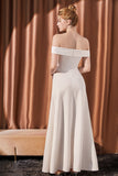 White Off The Shoulder Satin Long Prom Dress