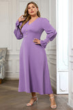 Violet V Neck Long Sleeve Plain Midi Bodycon Prom Dress