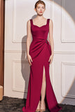 Burgundy Mermaid Long Prom Dress with Slit