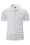 White Knit Cotton Short Sleeves Slim Fit Men's Polo Shirt