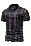 Black Pattern Printed Short Sleeves Men's Polo Shirt