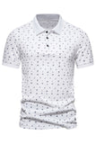 Dark Blue Pattern Printed Short Sleeves Men's Polo Shirt