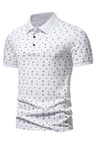 Dark Blue Pattern Printed Short Sleeves Men's Polo Shirt