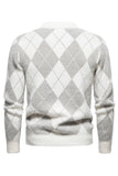 Light Khaki Men's Round Neck Knit Printed Sweater