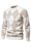 Light Khaki Men's Round Neck Knit Printed Sweater